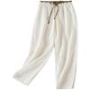 2025 Summer New Loose Linen Casual Harlan Radish Pants Women's Elastic Waist Solid Color Nine-point Pants