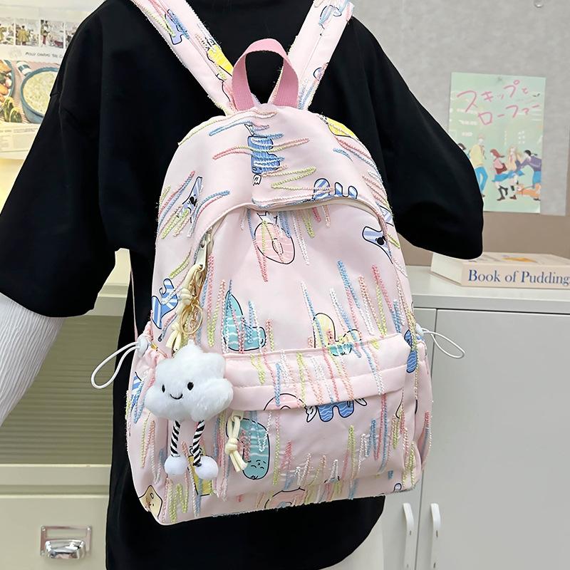 Schoolbag Girl's High Value Ins Wind High Capacity Junior High School Students Simple and Lovely Campus Backpack.