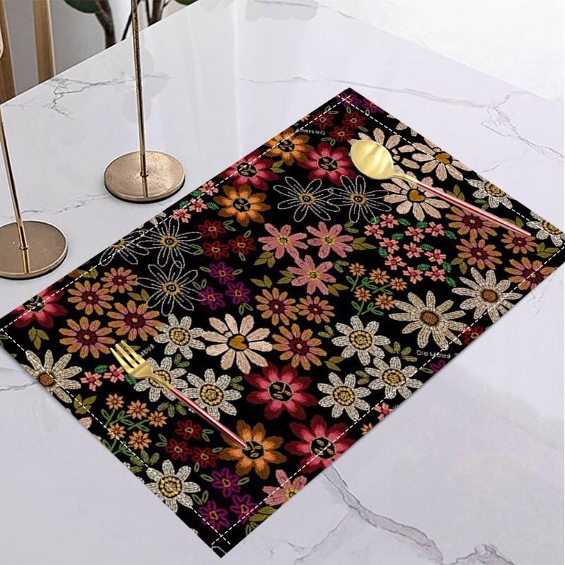Linen Placemat Dining Table Mat Suitable During Dining Flower Festivals Such As May 5th in Mexico and Day of The Dead Decoration