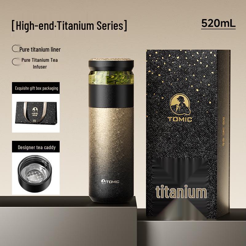 TeMeiKe 2026 Pure Titanium Thermos with Tea Separator - Large Capacity Men's Gift Cup