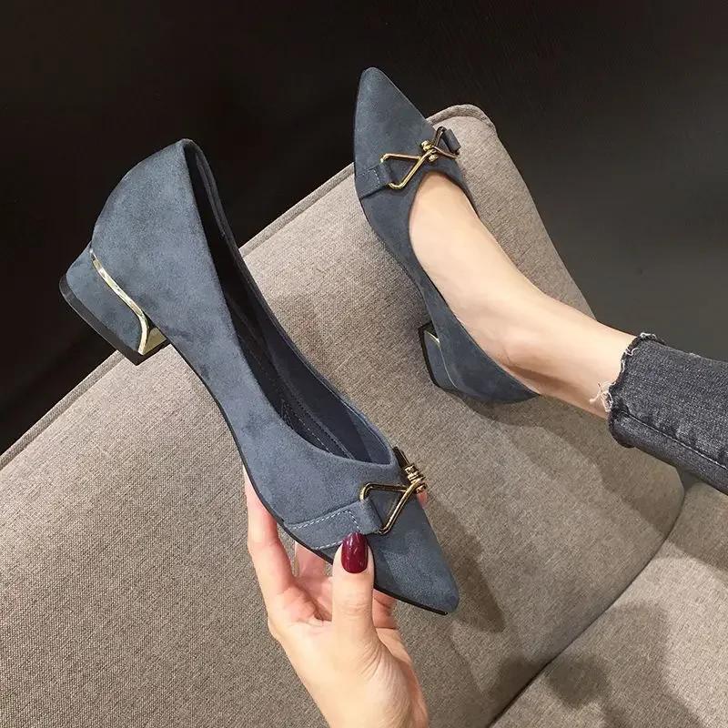 Women's Comfortable Wear-resistant Shoes 2025 New Style Thick Heel Shallow Mouth Shoes Soft Leather Sole Trendy Brand Women's
