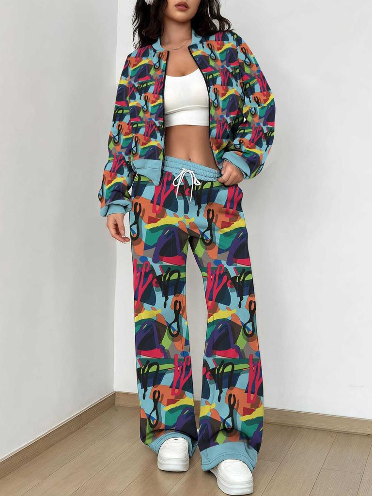 Striped Autumn And Winter New European And American Women'S Clothing Smudge Printing Suit Women
