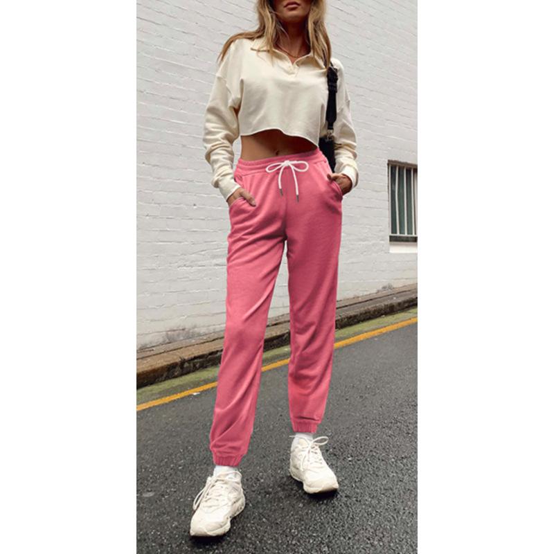 Women's solid color high-waisted sports and casual sweatshirt pants
