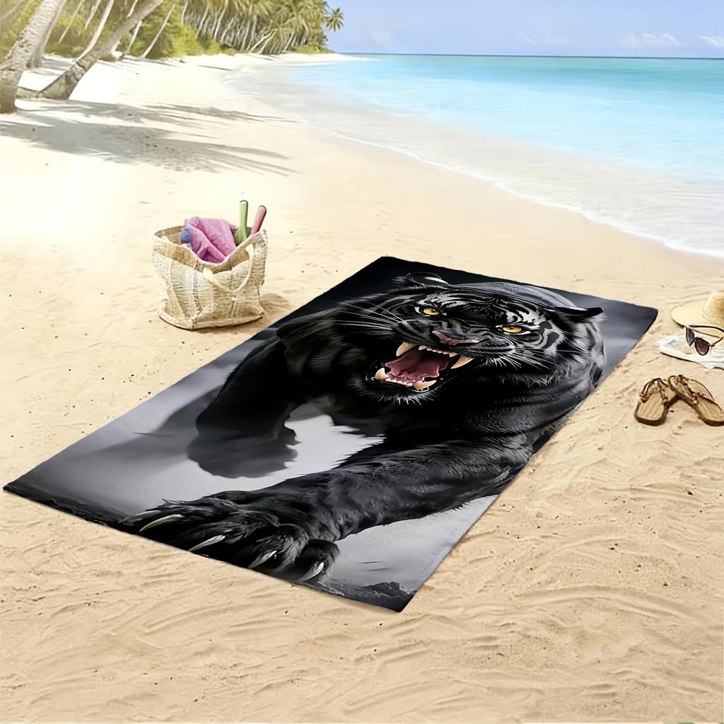 1 Pezzo Asciugamano da Bagno e Spiaggia Oversize Tigre Nero - Stampa Realistica di Tigre Ruggenti Adatto per Piscina, Bagno, Sorgente Termale, Spa