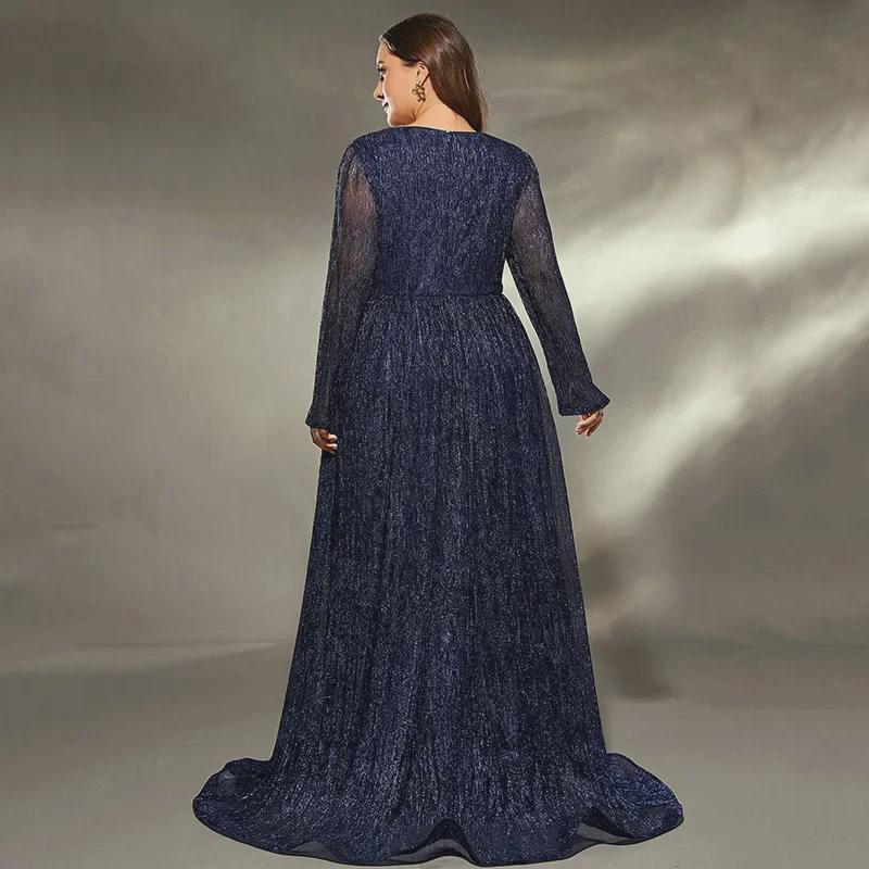 Women's Large Sequin Long-Sleeve Evening Dress - Elegant New Banquet Style with Queen Aura