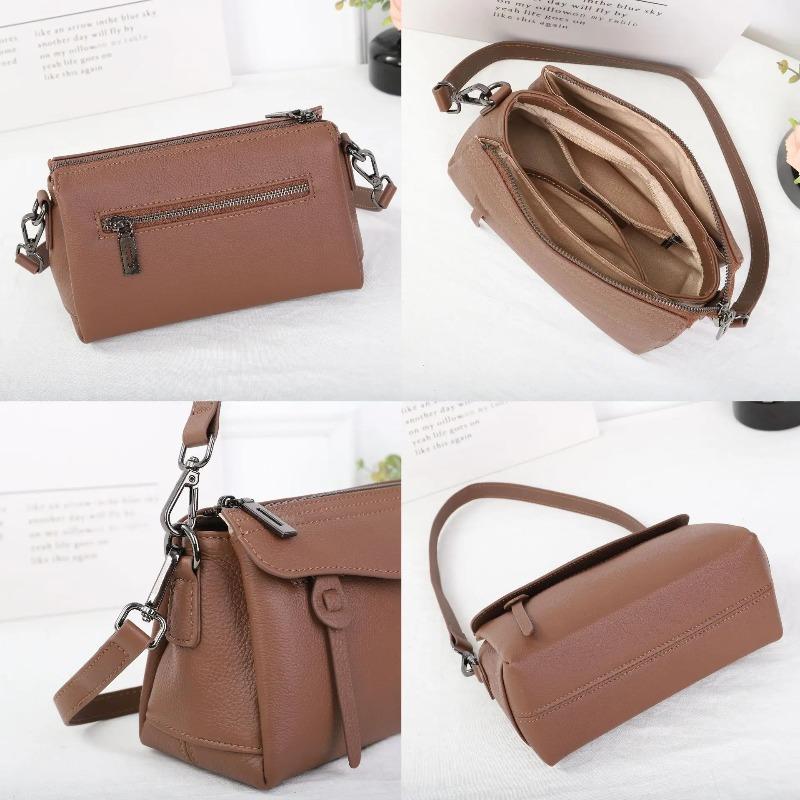 Women's Natural Pebbled Leather Crossbody - More Pocket Work-to-Evening Shoulder Bag, Soft Leather Tote with Adjustable Strap