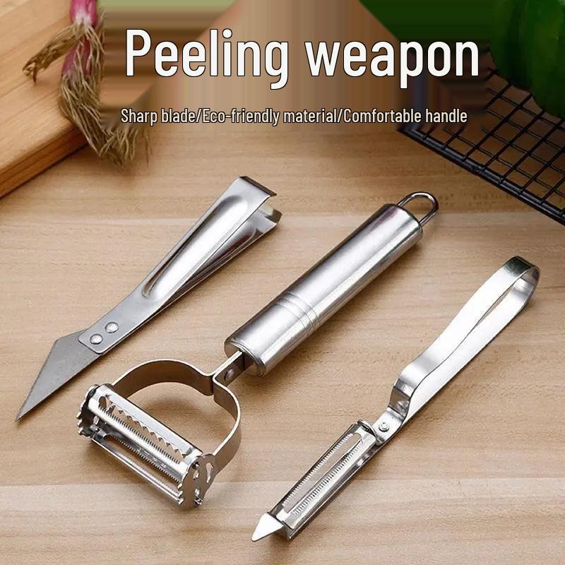 Трехсекционный набор кухонных овощечисток из нержавеющей стали со скребком для фруктов и овощей