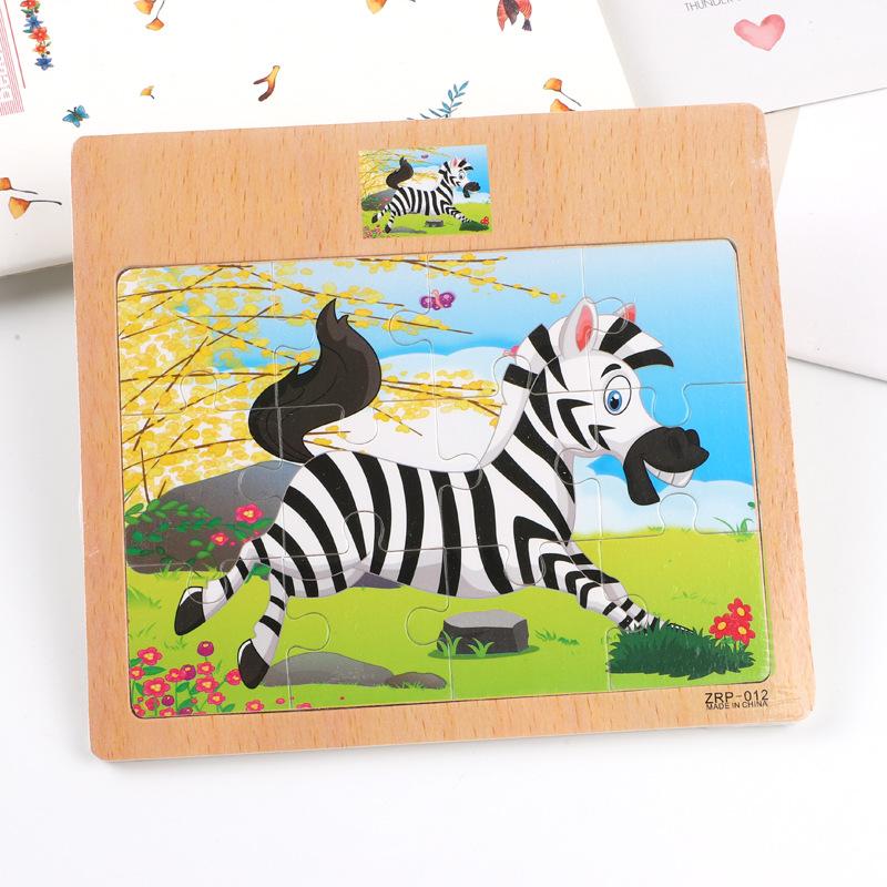 3D Montessori mänguasjad Hariduslikud puidust mänguasjad lastele Varajane õppimine Multikakujuline looma-liikluse pusle Laste matemaatiline pusle