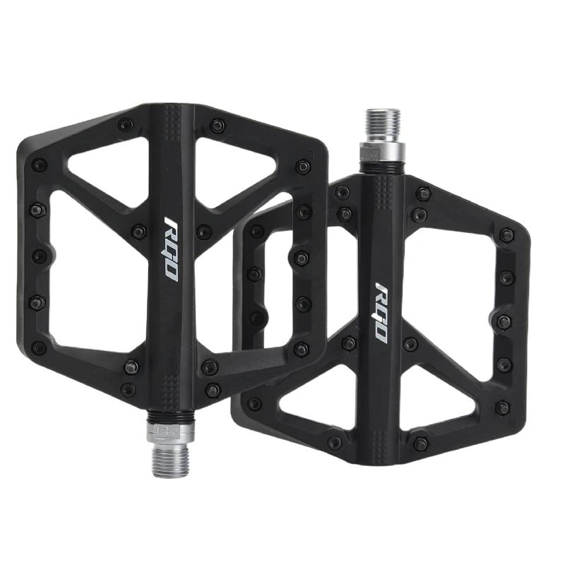RGO Bicycle Pedals Mtb Nylon Platform Footrest Flat Mountain Bike Paddle Grip Pedalen Bearings Footboards Cycling Foot Hold чёрный