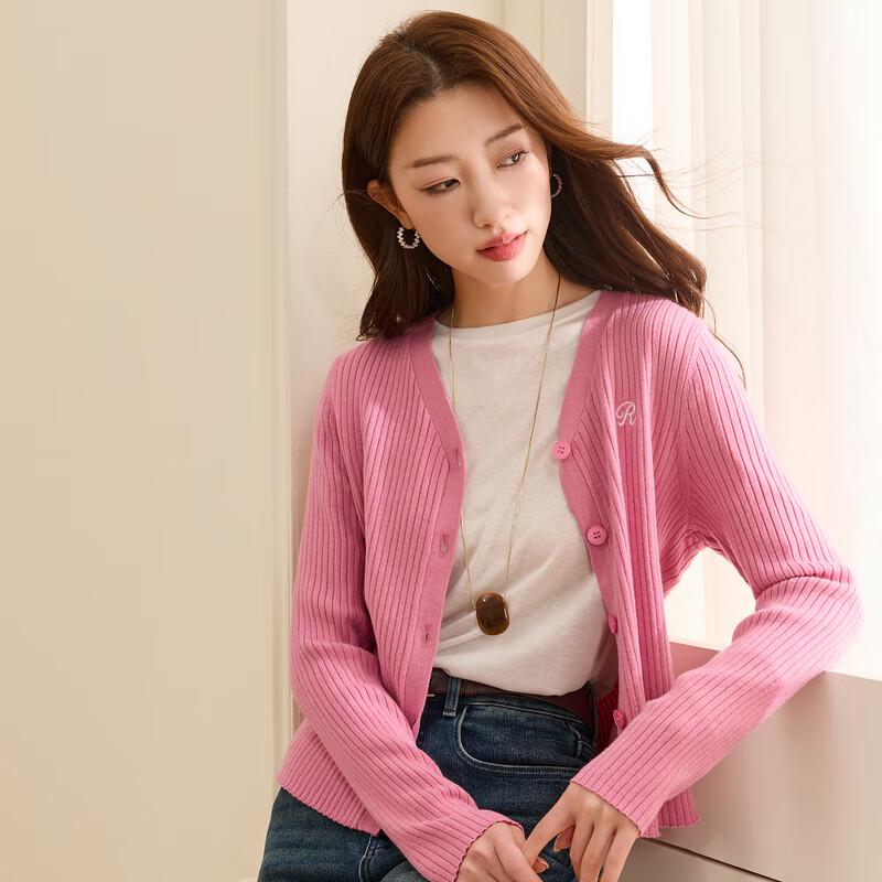 Sancai Plus-Size Women's V-Neck Embroidered Knit Cardigan