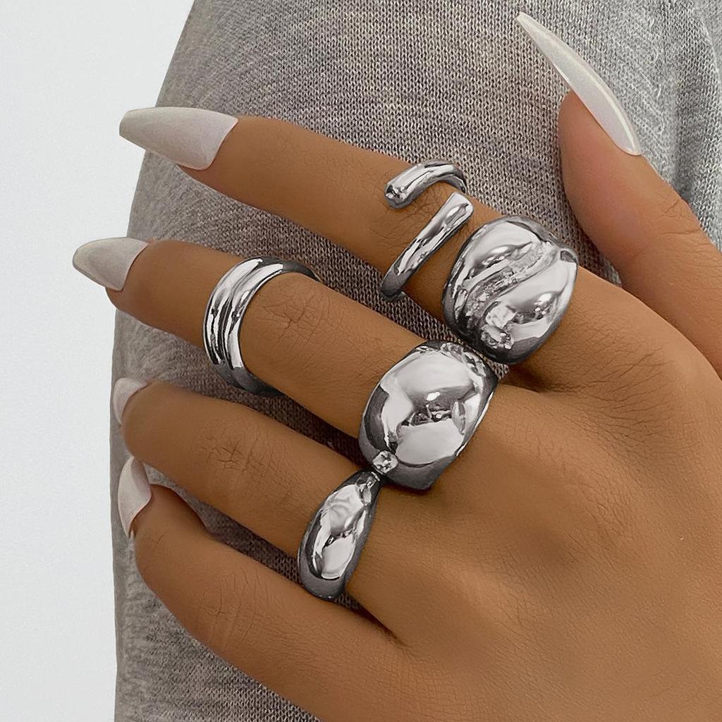 15-Piece Eco-Friendly Gold Lava Line Water Drop Ring Set