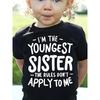 European Sizes Girls' Cute "I'm the Youngest Sister" Graphic T-Shirt - with Lettering, Soft Knit Round Neck Short Sleeve Top for Spring/Summer/Fall