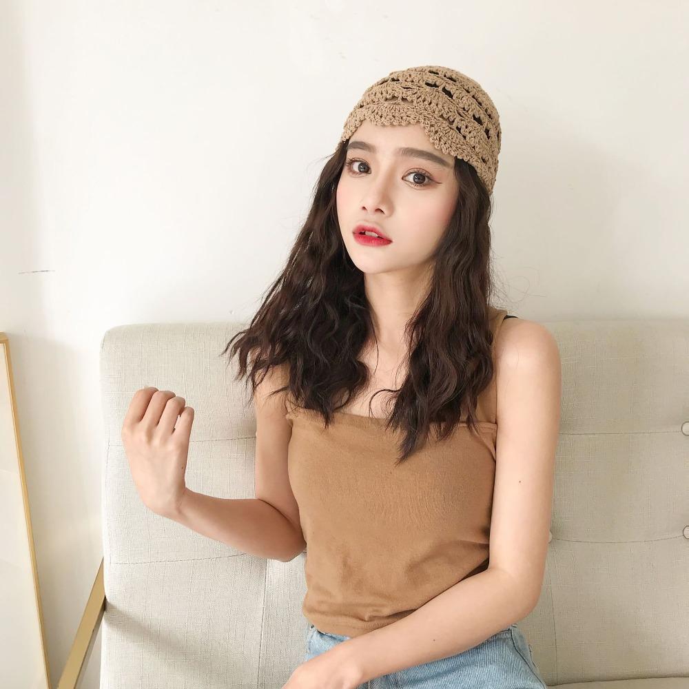 Retro Handmade Flower Crochet Hat Casual Melon Leather Mesh Cap Hand-crocheted Pullover Hat Female