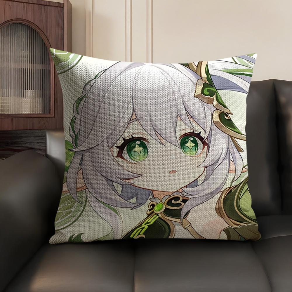 Nahida Genshin Impact Cute Cushion Cover Natural Linen Organic Fabric DoubleSided Printing Sofa Home Decor Gift Pillow Case