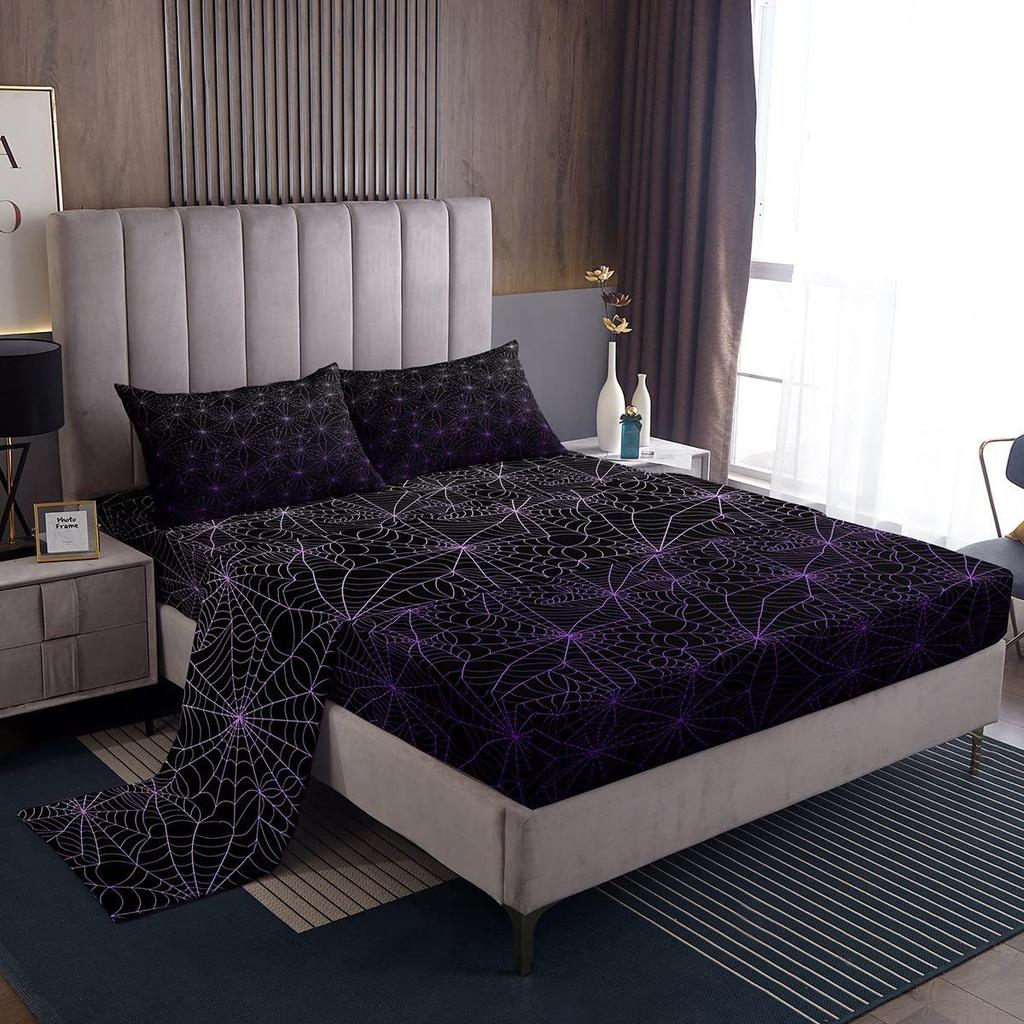 Spider Web Personality Pattern Bed Hat Four-Piece Bedding Set Bedroom Dormitory Bedding Decoration