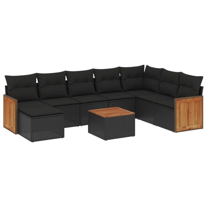 VidaXL Garden Lounge Set with Cushions 9 Pcs, Patio Sofas, Patio Furniture Set, Outdoor Furniture, Black 3227931