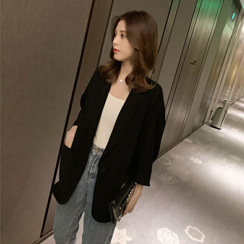 

Women s 2025 Summer Mid-Sleeve Korean Loose Slimming Blazer - Casual Goddess Style M [Recommended 75-105 lbs]