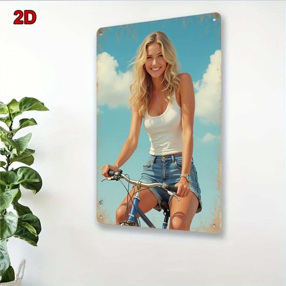 Vintage Beach Bicycle Tin Sign 8x12 Inch Metal Wall Art for Home Bar Cafe