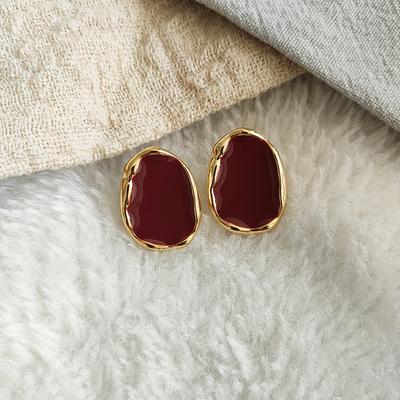 Big Winered Color Irregular Geometry Bean Stud Earrings for Women Ear Jewelry Accessory Girl Gift