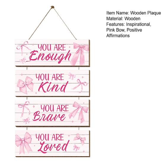 Pink Bow Inspirational Wall Decor Positive Affirmations Wall Art Wooden Hanging Plaque Sign for Teen Girls Room Nursery Bedroom Decor