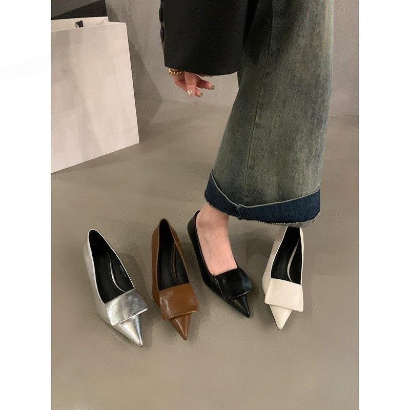 French kitten heel light mouth single shoes women's shoes 2025 spring and summer new pointed temperament silver evening work shoes