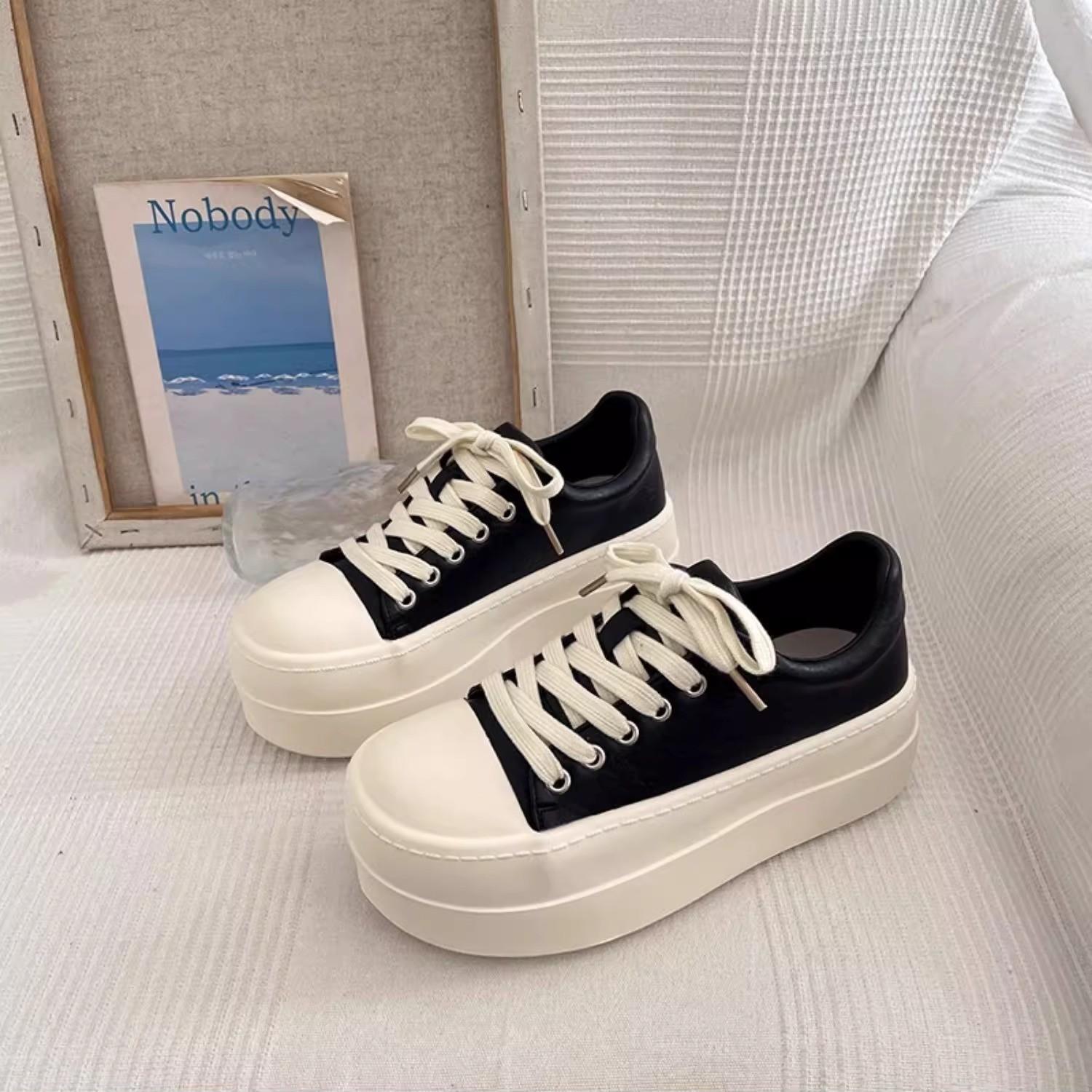 

Korean version 2025 new fashion commuter retro high-value platform white shoes versatile light casual sports shoes 35 чёрный