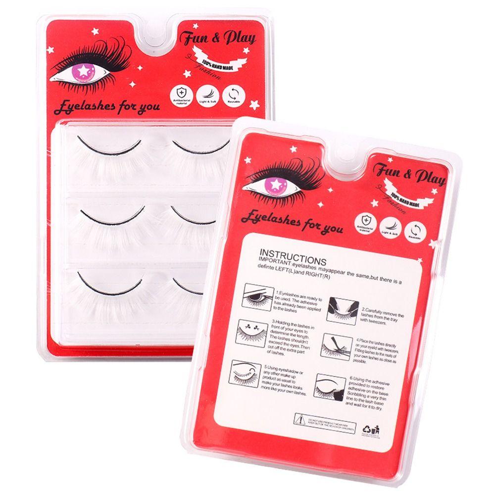 3 Pairs Dramatic Fluffy Faux Mink Eyelashes Natural Cosplay Eyelashes White False Eyelashes Women