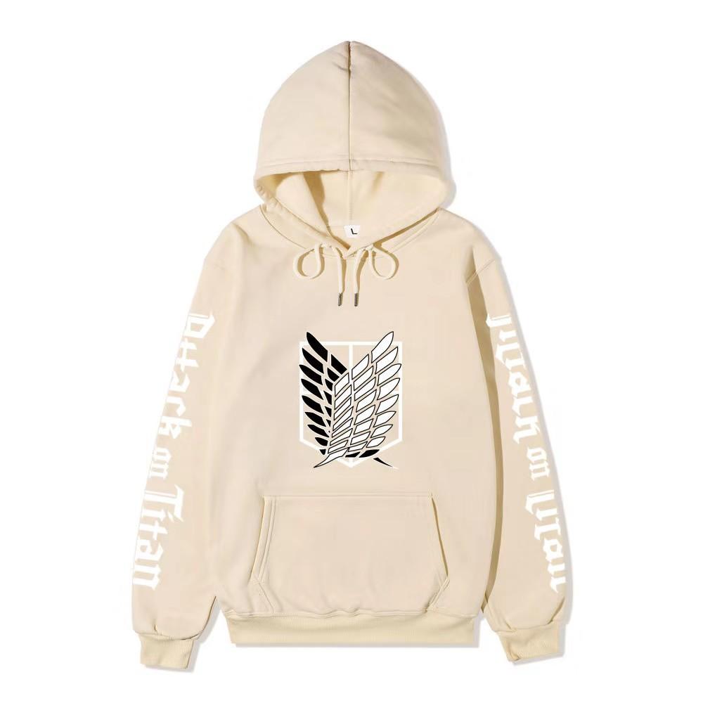 Attack on Titan Freedom Wings Hoodie Unisex Fleece Sweatshirt Survey Corps Logo Gothic Vertical Text Both Sleeves Autumn Winter Pullover