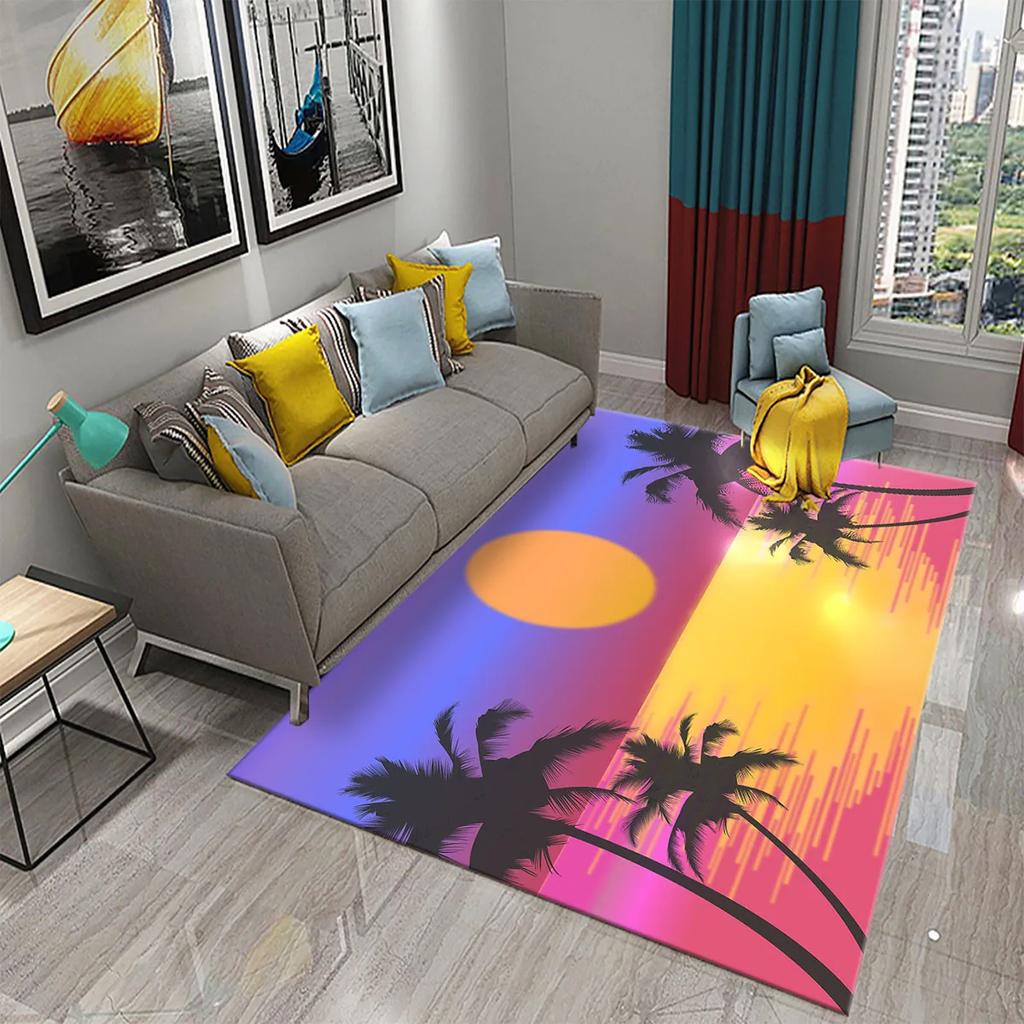 3D Colorful Cartoon Sunrise Carpet for Bathroom Entrance Non-Slip Mat Kitchen Living Room Kids Bedroom Decor Floor Carpet Rugs