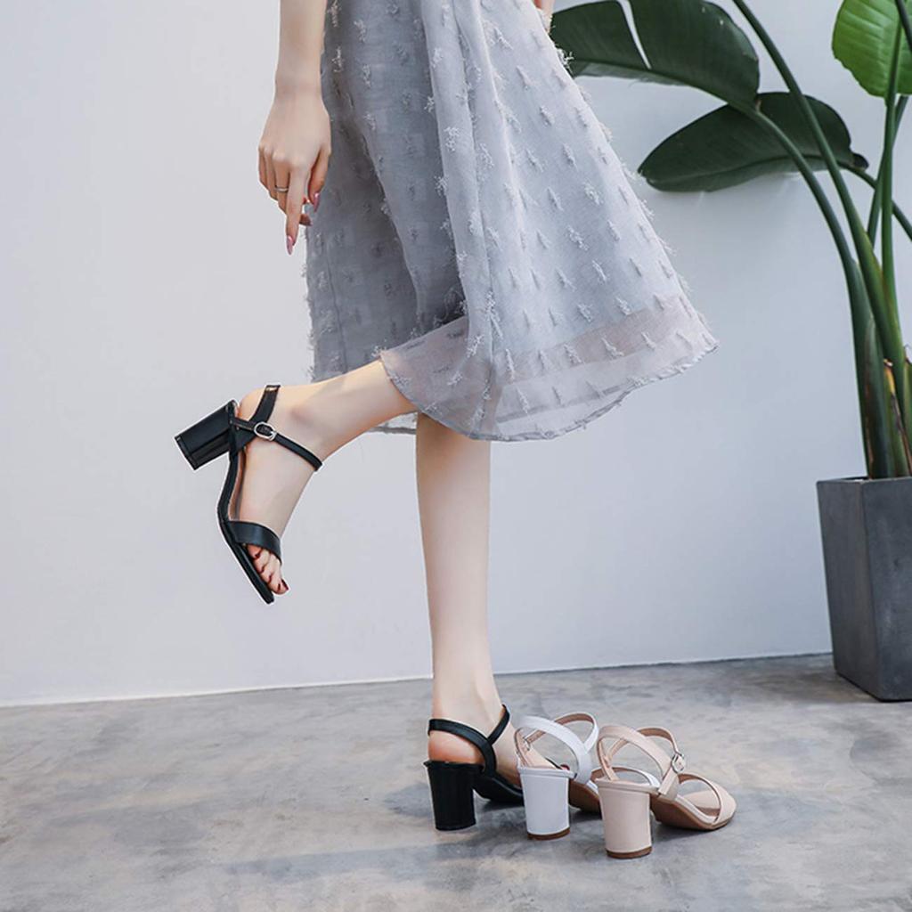 ZUYEE Strap Sandals with Chunky 7cm Heel Perfect for Beautiful Legs and Easy Walking Women's Heels, Black, (23.0cm),