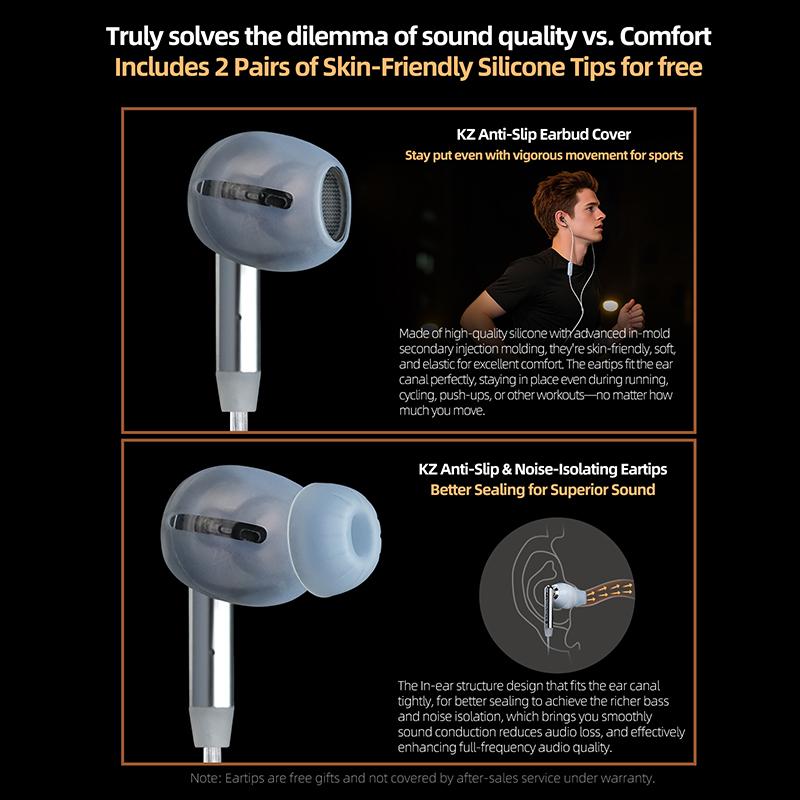 KZ Duet Quad Core Dual Dynamic Drivers Hi-Fi Earphones 3.5mm/Type C In-Ear Wired Headset For Music Stereo High-Fidelity Sound With MIC