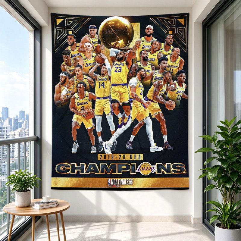 Los Angeles Lakers 2020 NBA Champions Poster LeBron Davis Trophy Gold Team