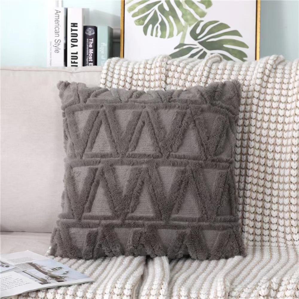 Solid Color Geometric Embroidered Plush Sofa Pillowcase