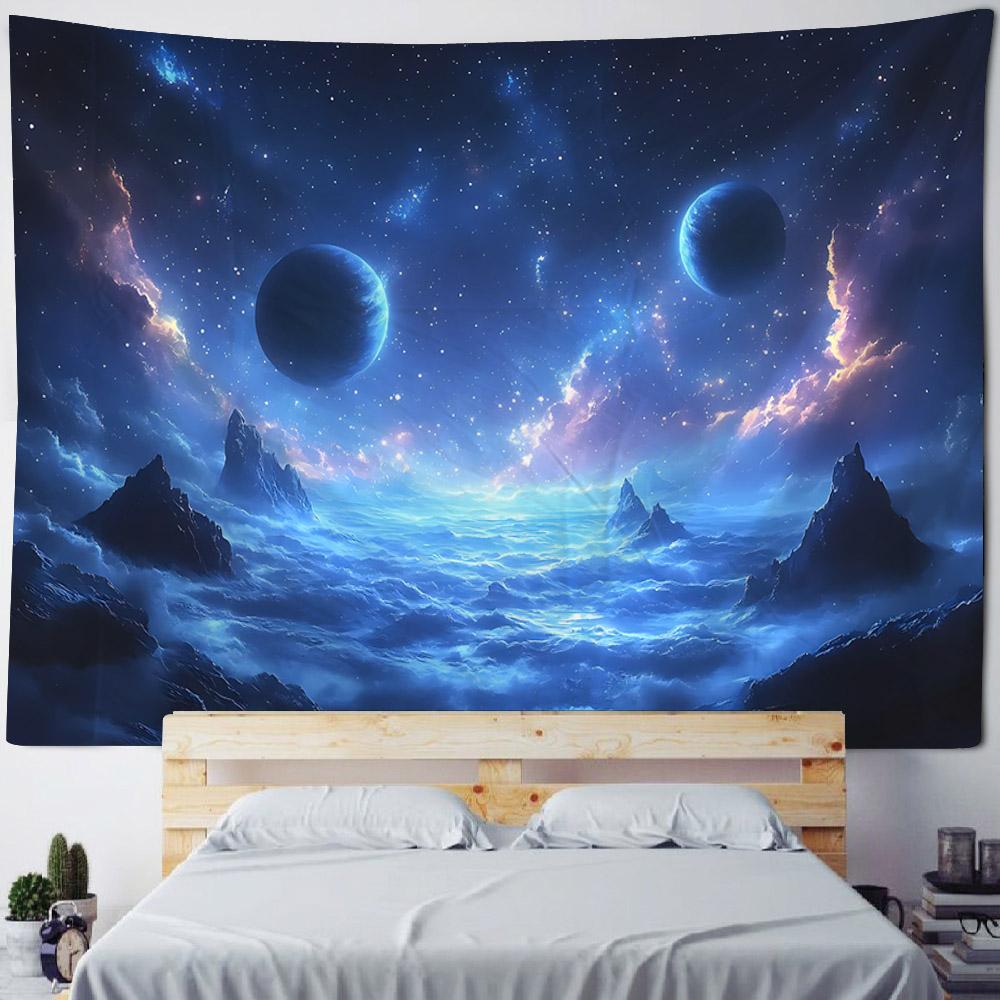Cielo stellato, luna luminosa, decorazione murale notturna, arazzo, appendiabiti da parete per la casa, cartone animato, hippie, poster di sfondo artistico psichedelico