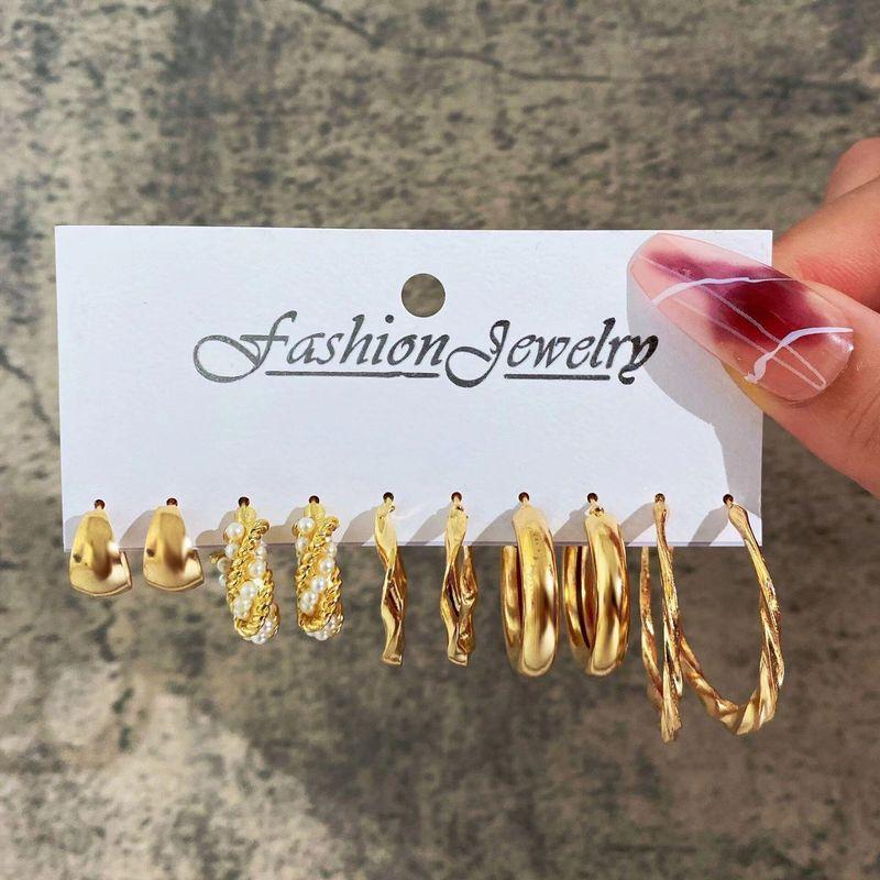 New Arrival Stylish Silver Earrings Suit Fashion Inlaid Pearl Earrings Circle Simple Cold Style Ear Ring