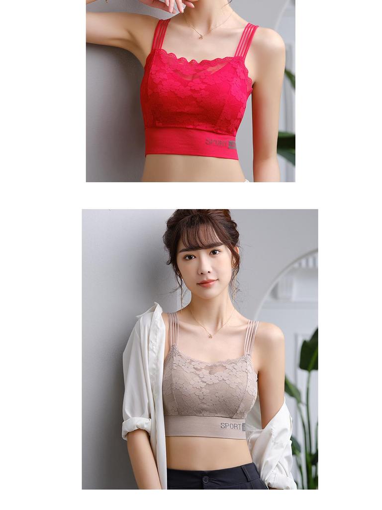 Women's Lace Bandeau Tank Top with Chest Pads - Plus Size Anti-Exposure Base Layer Bra