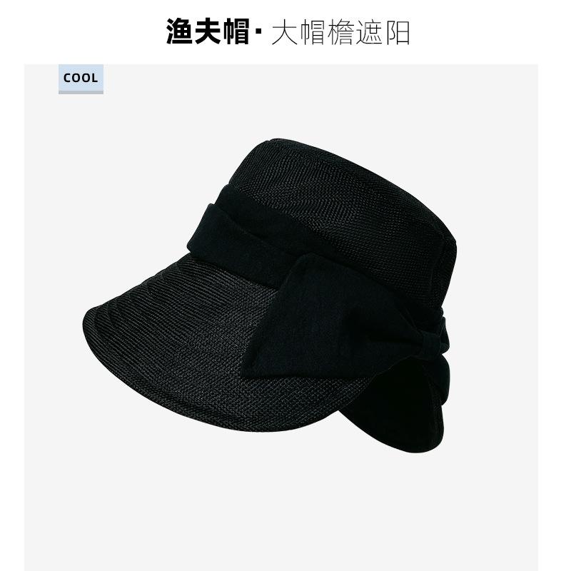 Japanese Cotton And Linen Bow Fisherman'S Hat Children'S Summer Big Eaves Sunscreen Basin Hat Breathable And Light Rear Split Sun Hat