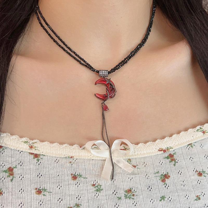 

Серьги с асимметричным камнем Red Moon Gem, хип-хоп, готика, темные серьги-подвески, кисточка, цепочка, серьга-капелька, дальняя пряжка, ювелирный аксессуар