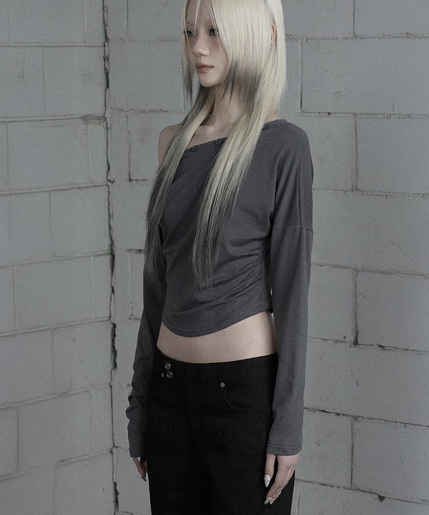 ETRE AU SOMMET Shoulder Line Button Long Sleeve (Charcoal)