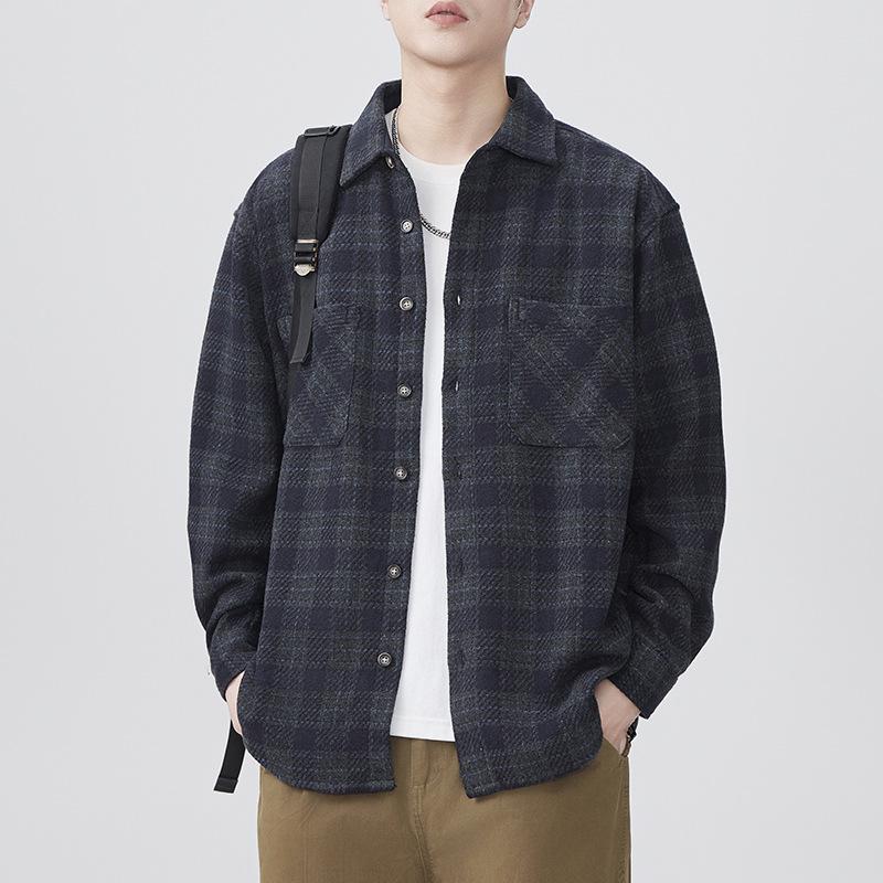 

Новая весенняя японская ретро мужская свободная рубашка пушистая клетчатая повседневная куртка-рубашка 4XL
