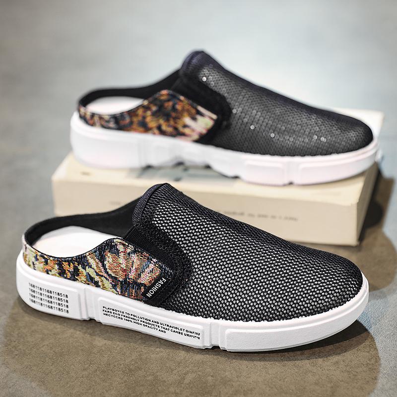 

Mesh Semi-Drag Men Casual Shoes Half Shoes For Men Mules Slipper Outdoor 2025 Summer Backless Board Shoes Flats Man Slides 39