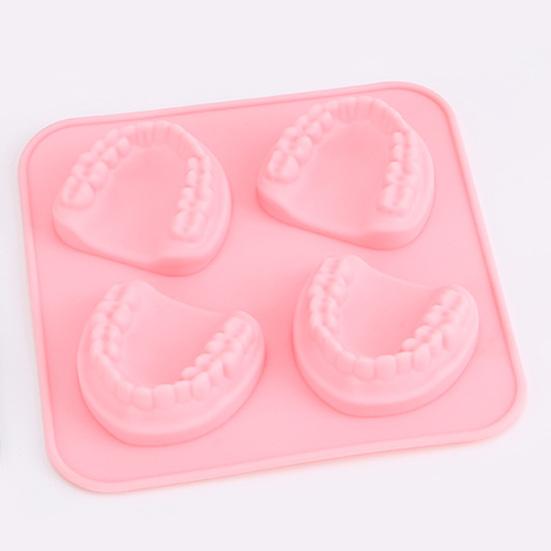 Silicone Ice Mold DIY Funny Gift Pink 4 Hole Tooth-shaped Ice Making Tray Kitchen Supplies