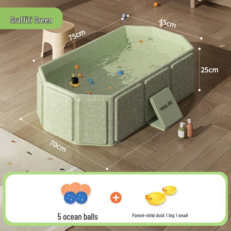 Eco-Friendly Portable Folding Baby Bathtub: Thick, Insulated, Large Sit & Lie Design with Quick Open, No Installation Required, Cartoon Patterned.
