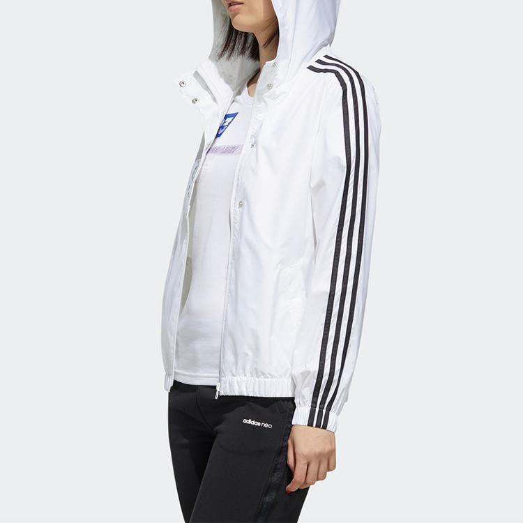 Adidas Neo Faves Hooded Sports Jacket With Alphabet Floral Logo Women Outerwear White FP7321