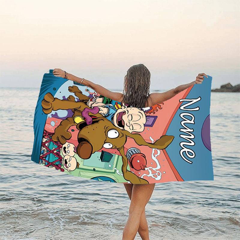 1pc Rugrats In Paris3 Beach Towel with Custom Name, Beach/Swimming/Bath/Picnic/Camping Towel, Suitable for Seaside Beaches