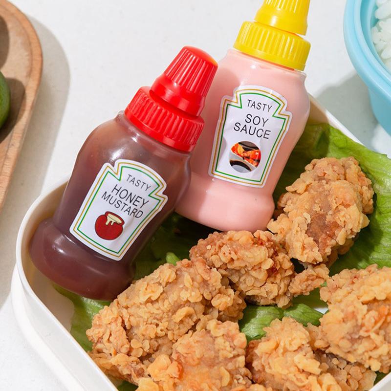 3Pcs/2Pcs Mini Seasoning Sauce Bottle Portable Tomato Ketchup Bottle Salad Dressing Container For Bento Lunch Box Kitchen Jars