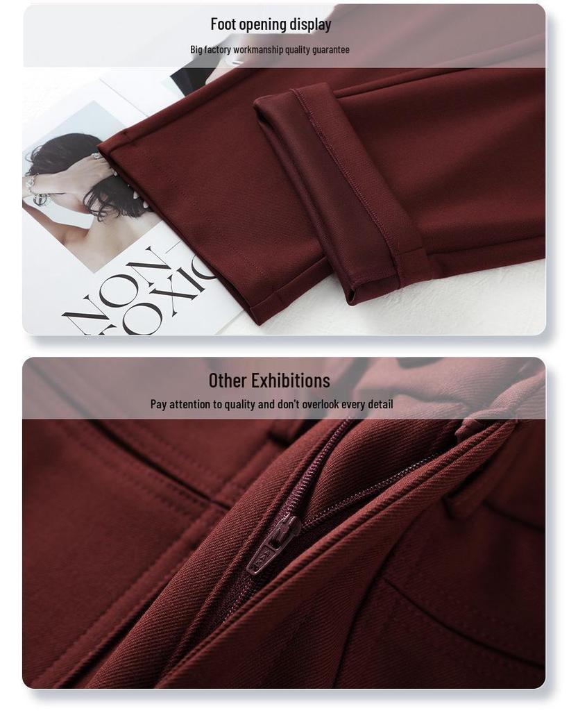 Ankola Red Tencel Wool Women's High Waist Casual Wide-Leg Pants - Autumn/Winter 2024 Collection