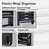 Bamboo Wrap Dispenser with Paper Towel Holder, 3-Section Kitchen Organizer for Foil, Plastic Wrap with Cutter and Storage Rack for Kitchen Accessories