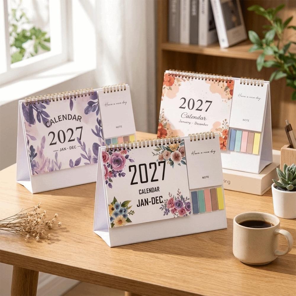 Portable Standing Flip Calendar Spiral Bound Desktop Calendar 2027 Desk Calendar School College
