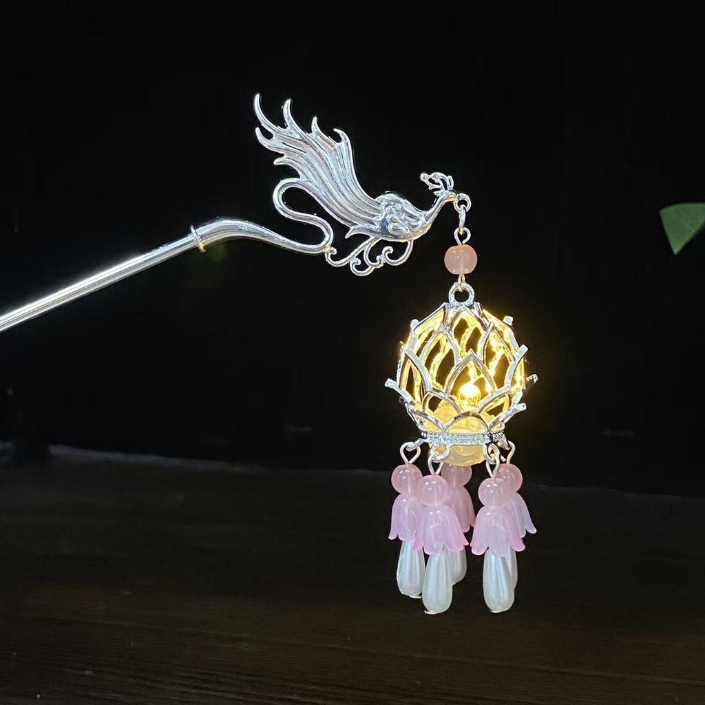 Ancient Style Luminous Hairpin: High-End Alloy Lantern Design for Hanfu Skirts